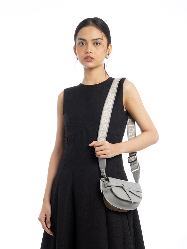 Calfskin Jacquard Gate Mini Dual Bag Pearl Grey