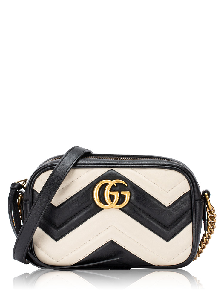 Calfskin GG Marmont Matelasse Mini Camera Bag Black White