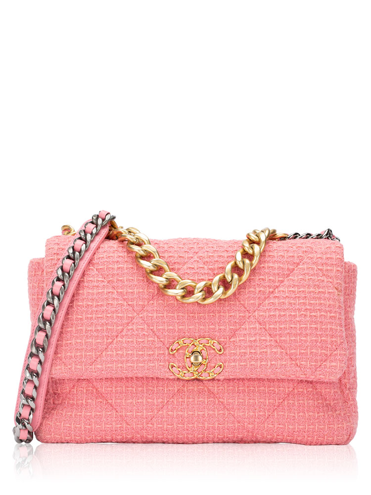 Metallic Tweed Chanel 19 Large Flap Bag Pink