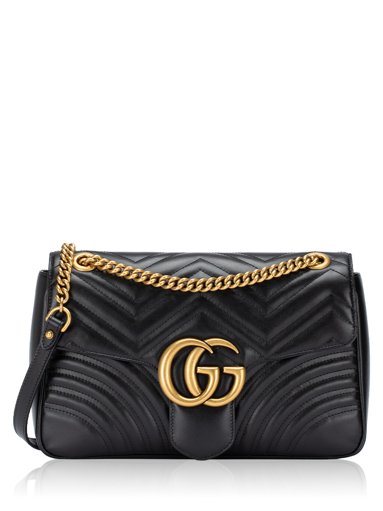 Calfskin GG Marmont Matelasse Medium Shoulder Bag Black