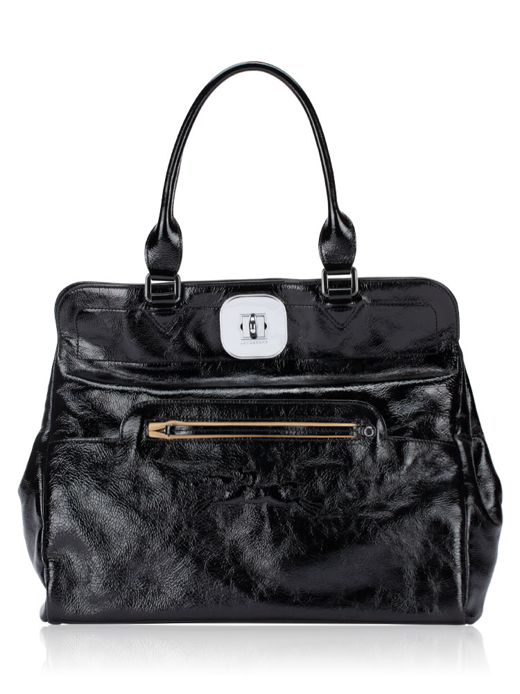 Patent Leather Gatsby Large Shoulder Bag Black