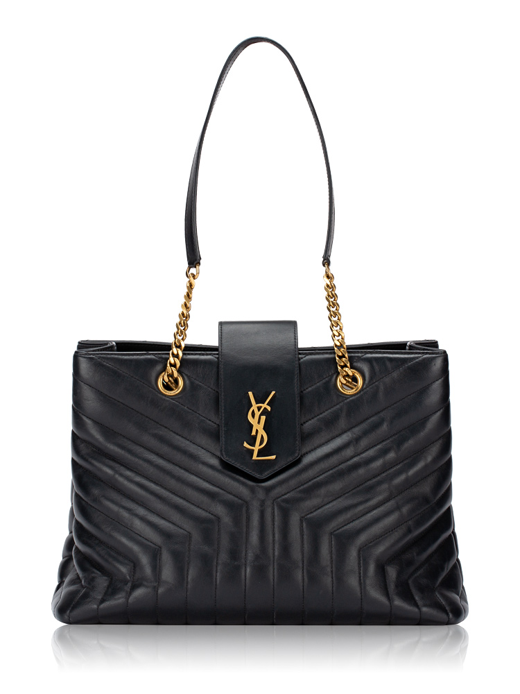 Calfskin Y Quilted Monogram Loulou Large Shopper Black
