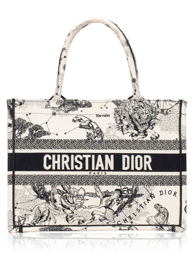 Toile Embroidered Zodiac Medium Book Tote Latte