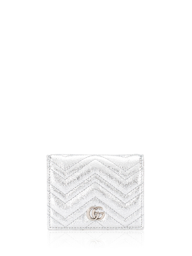 Crinkled Calfskin Matelasse GG Marmont Small Wallet Silver