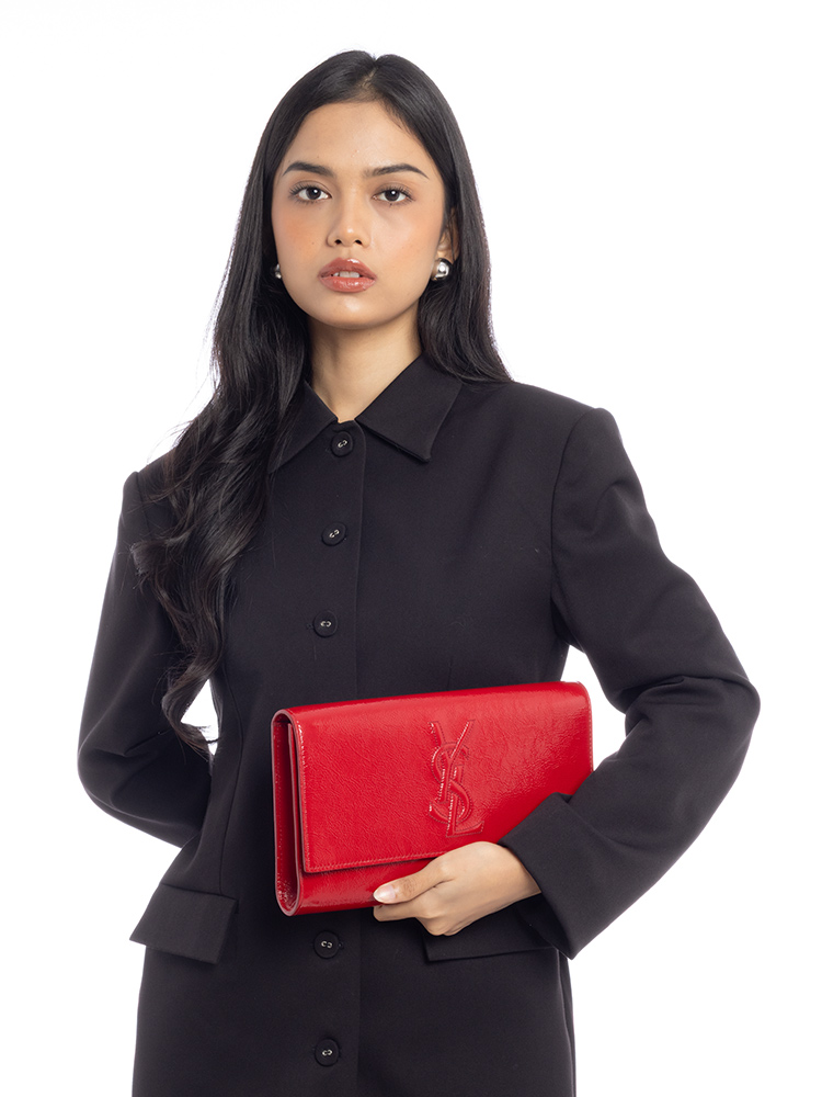 Textured Patent Monogram Belle De Jour Large Clutch Red