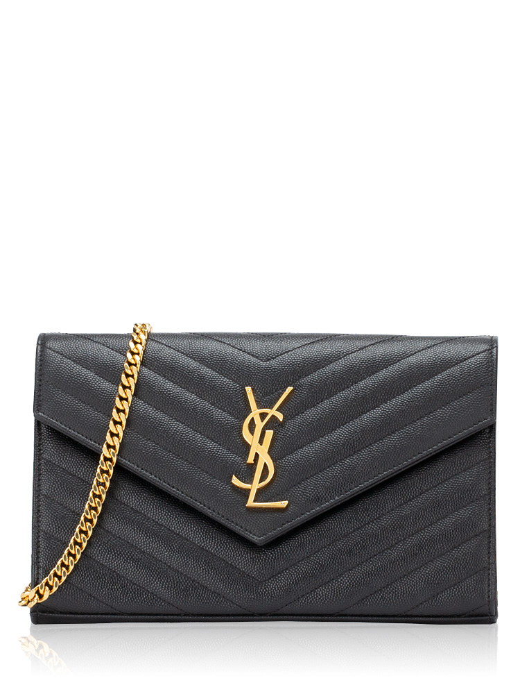 Grain De Poudre Matelasse Monogram 22cm Chain Wallet Black