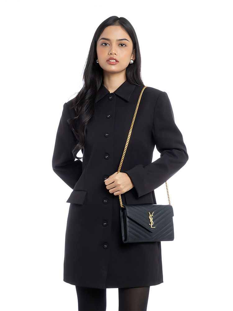 Grain De Poudre Matelasse Monogram 22cm Chain Wallet Black