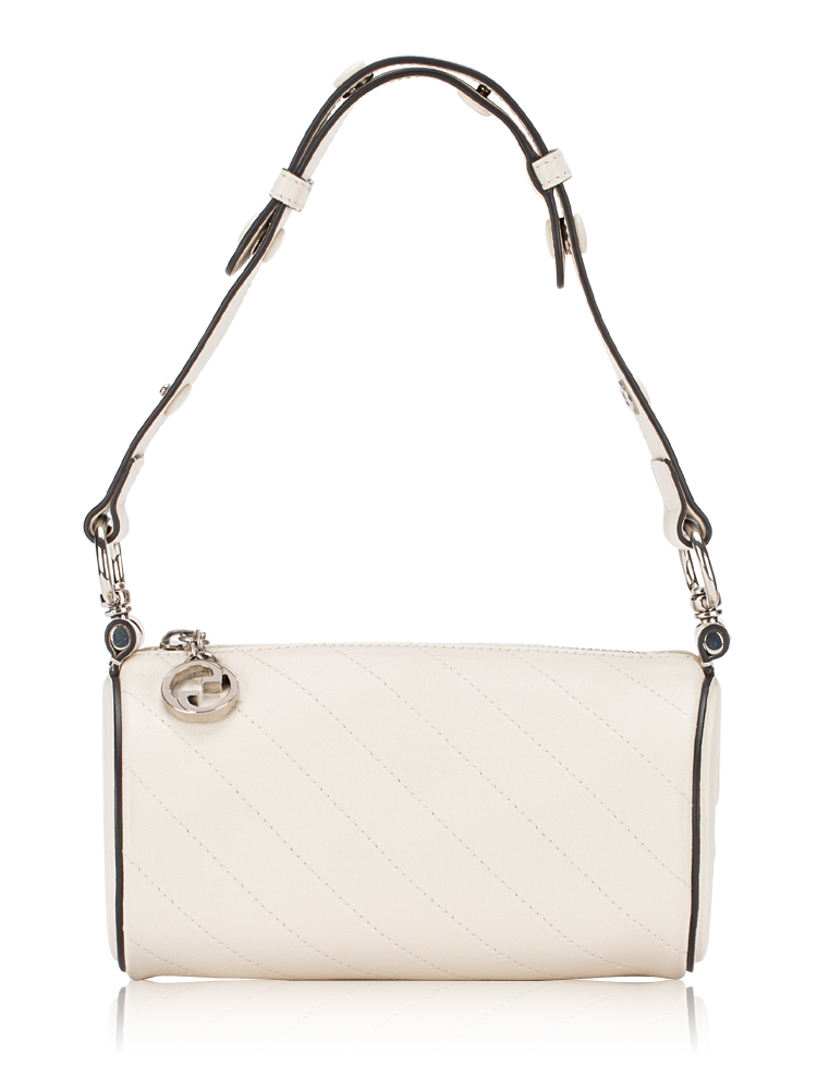 Calfskin Diagonal Stitched Blondie Mini Barrel Bag Mystic White