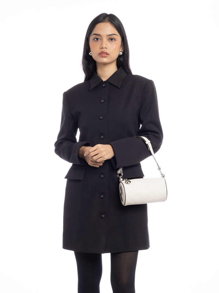 Calfskin Diagonal Stitched Blondie Mini Barrel Bag Mystic White