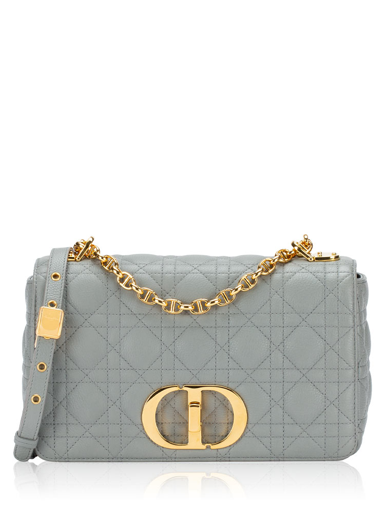 Calfskin Cannage Caro Medium Shoulder Bag Grey