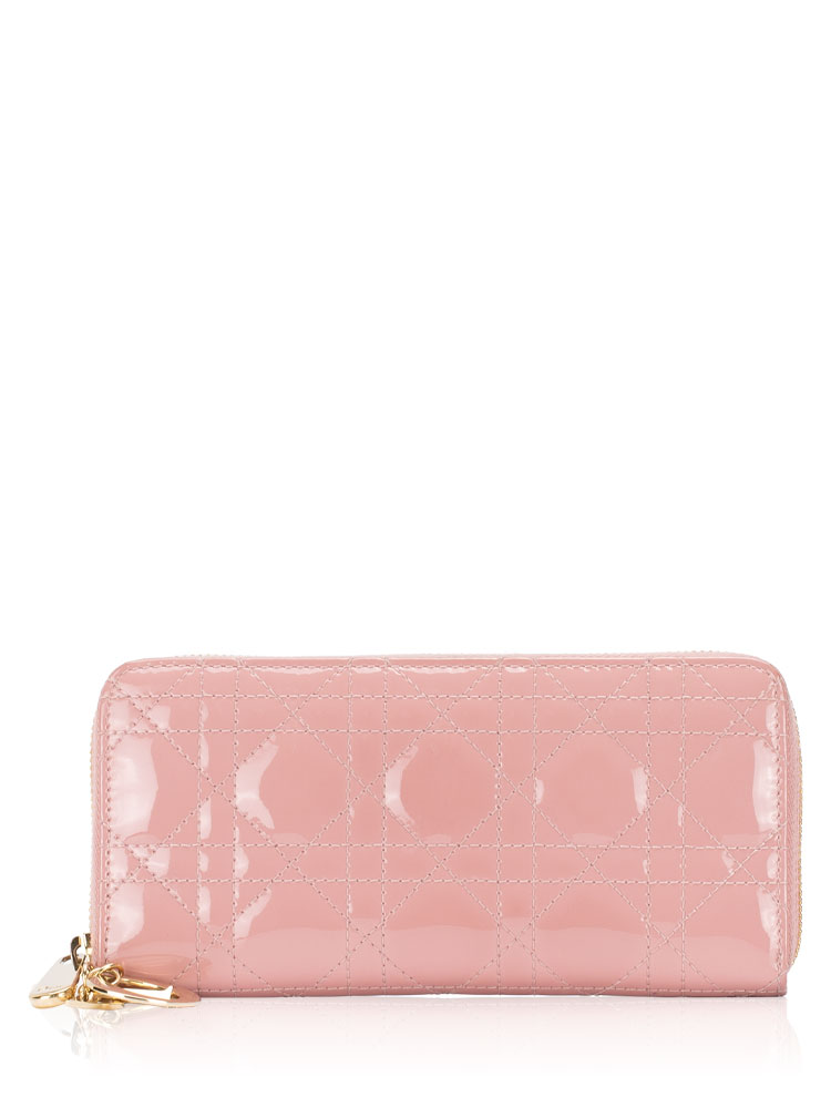 Patent Cannage Lady Dior Zip Wallet Pink