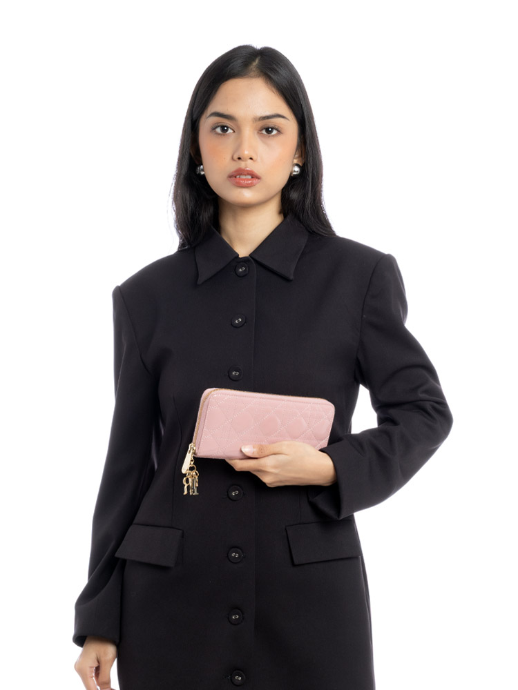 Patent Cannage Lady Dior Zip Wallet Pink