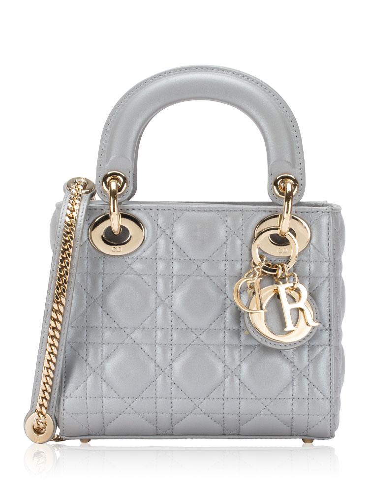 Lambskin Cannage Mini Lady Dior Opaline Gray Pearlescent