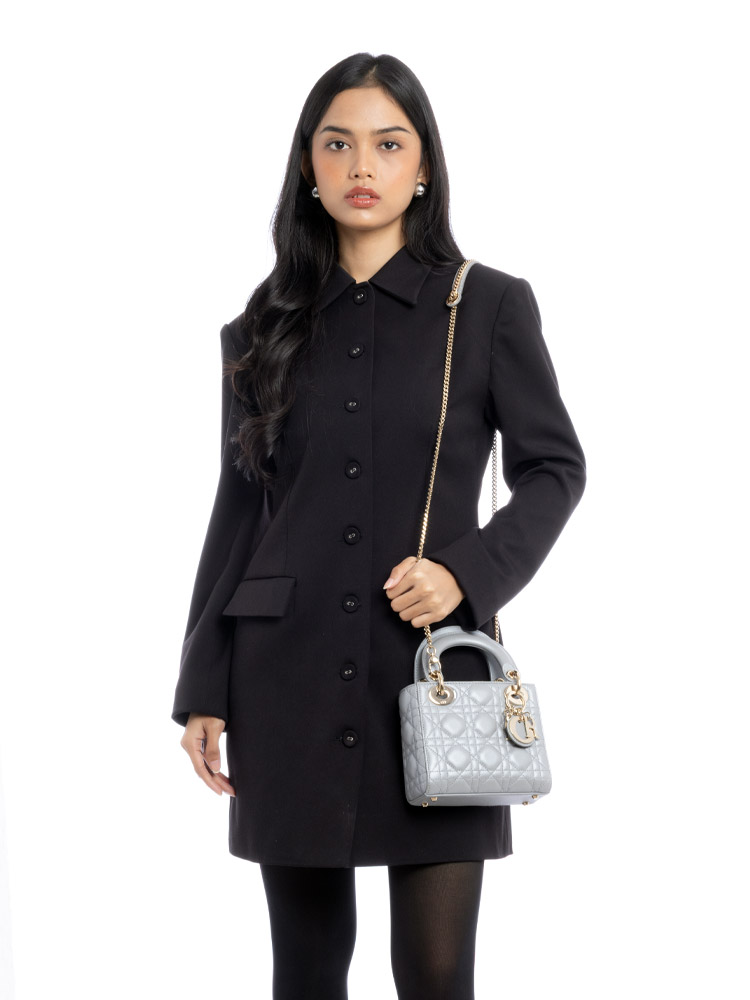 Lambskin Cannage Mini Lady Dior Opaline Gray Pearlescent