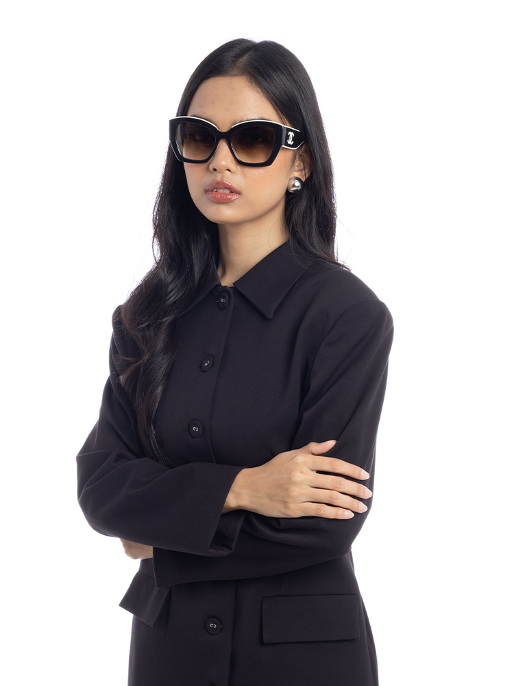 6058 Square Sunglasses Black White