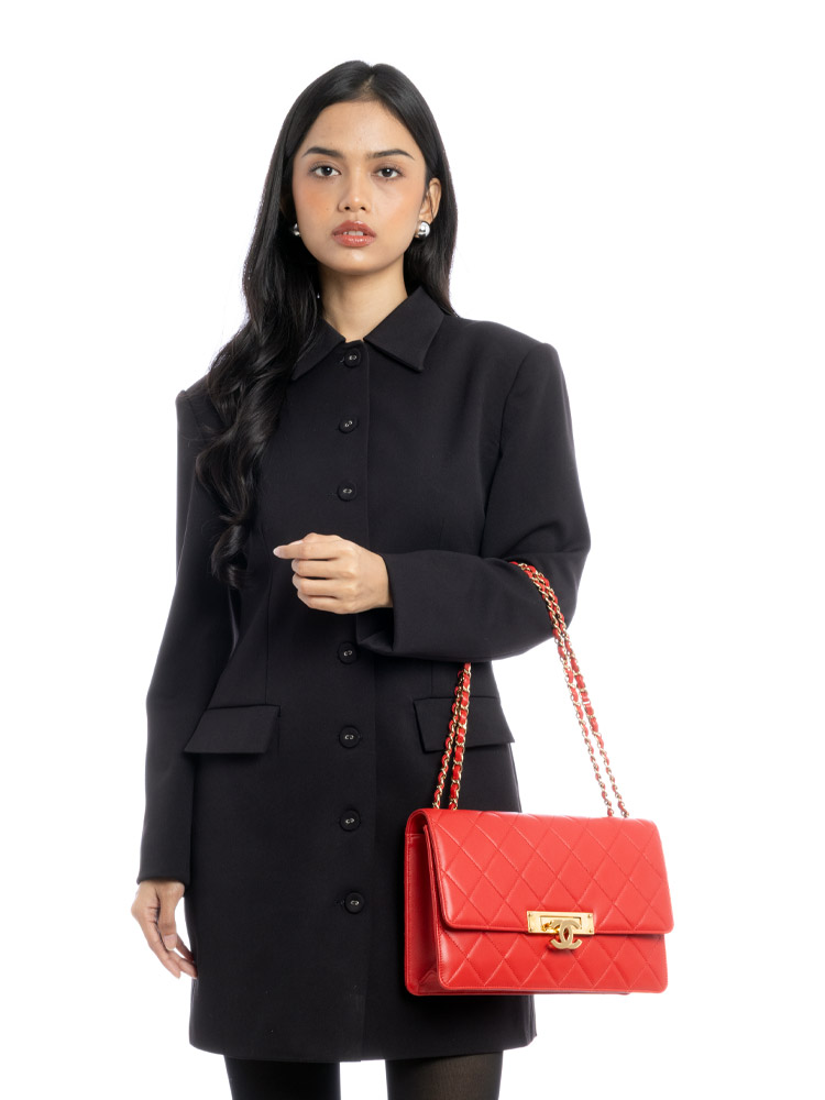 Lambskin Golden Class Large Flap Bag Red