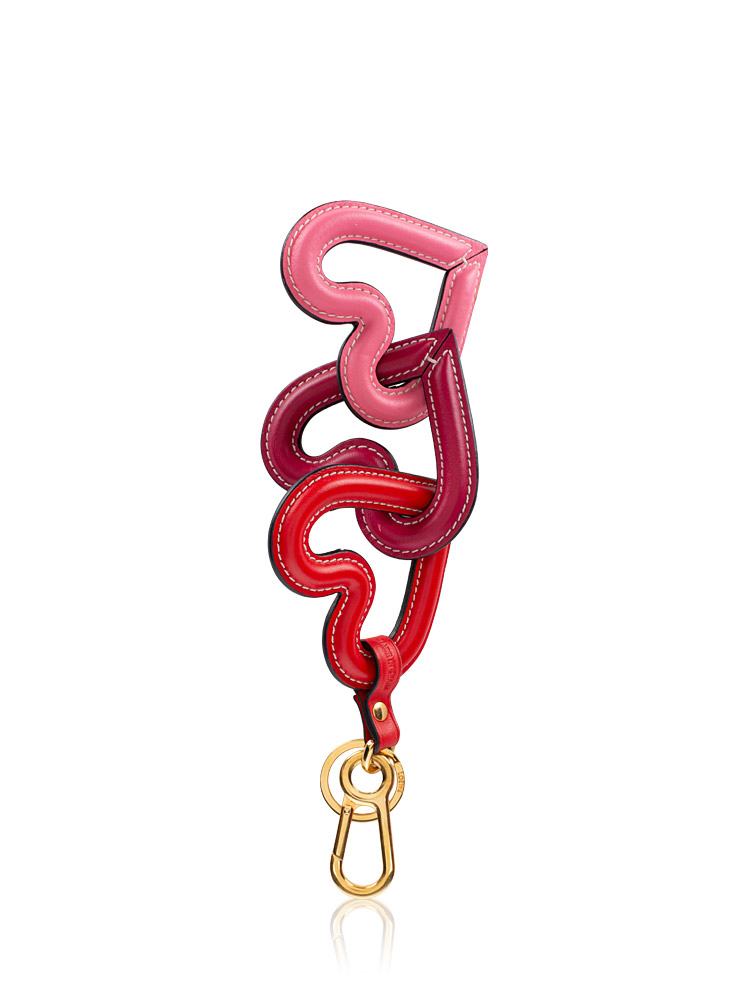 Calfskin Triple Hearts Keychain Scarlett