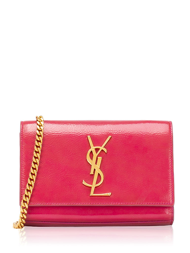 Textured Patent Monogram Kate Small Satchel Fuchsia