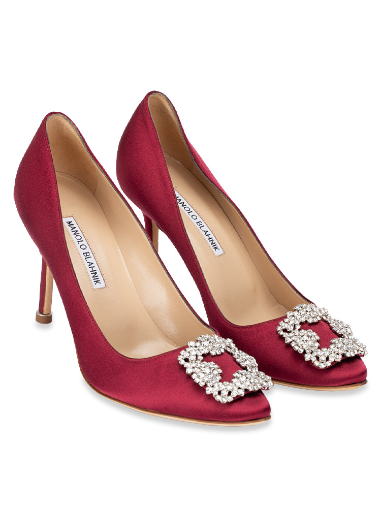 Satin Hangisi 90 Pumps Dark Red Sz 38.5