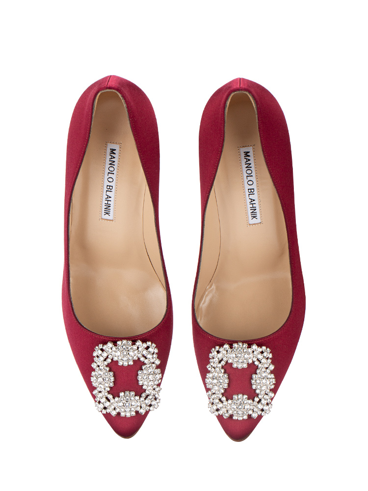 Satin Hangisi 90 Pumps Dark Red Sz 38.5