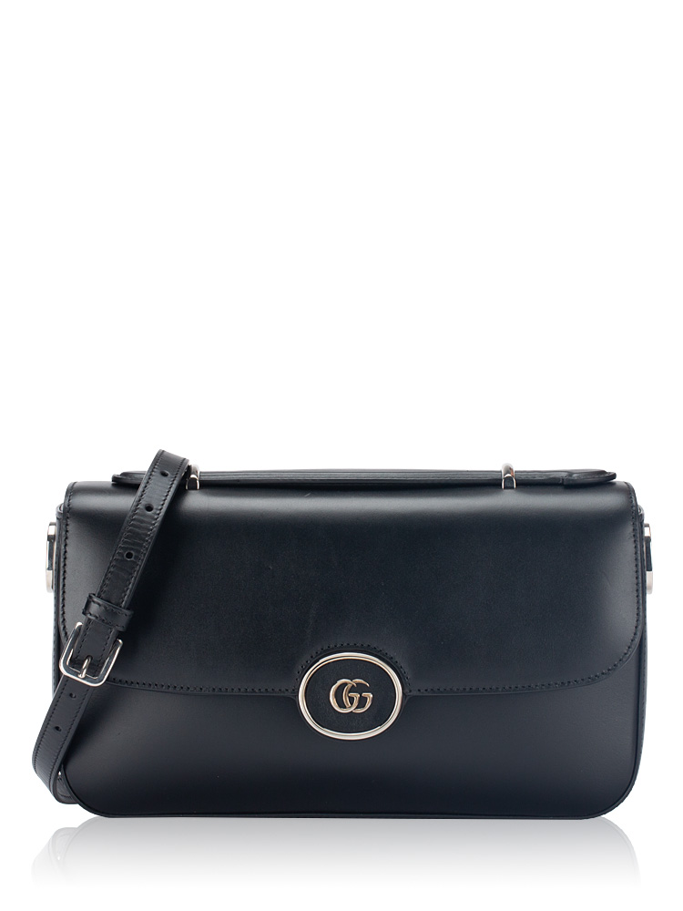 Calfskin Petite GG Top Handle Shoulder Bag Black