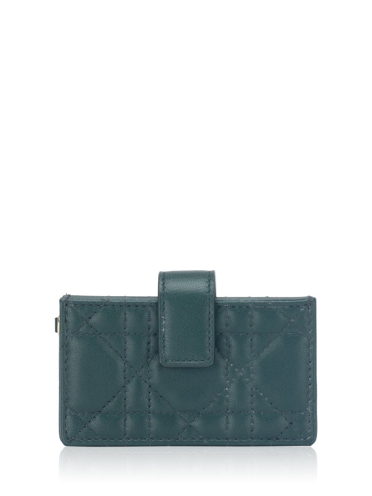 Lambskin Cannage Lady Dior Gusseted Card Holder Forest Green