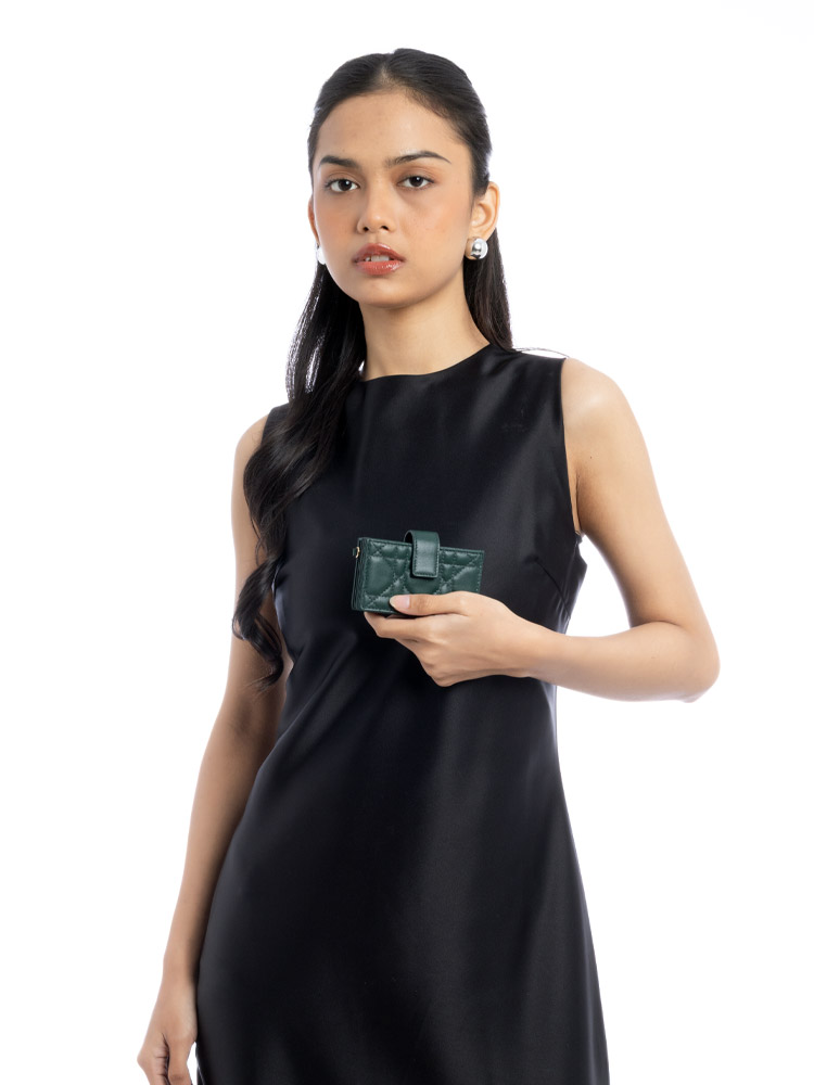 Lambskin Cannage Lady Dior Gusseted Card Holder Forest Green