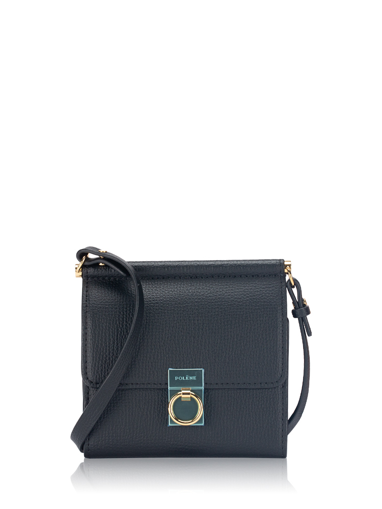 Textured Calfskin Numéro Sept Crossbody Wallet Black