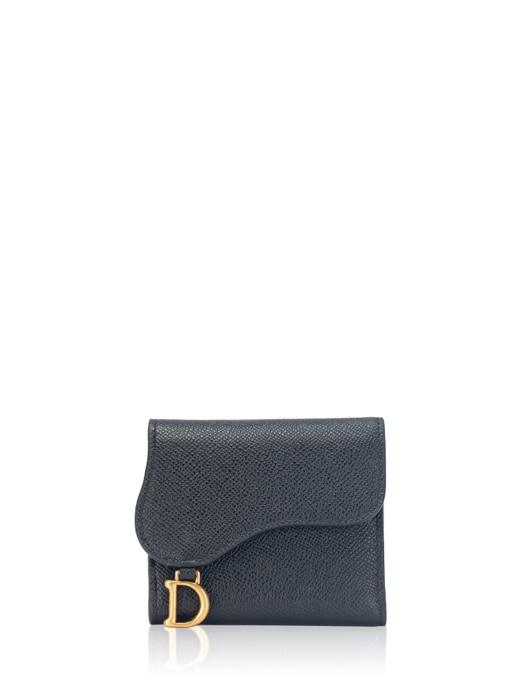 Grained Calfskin Saddle Lotus Wallet Black