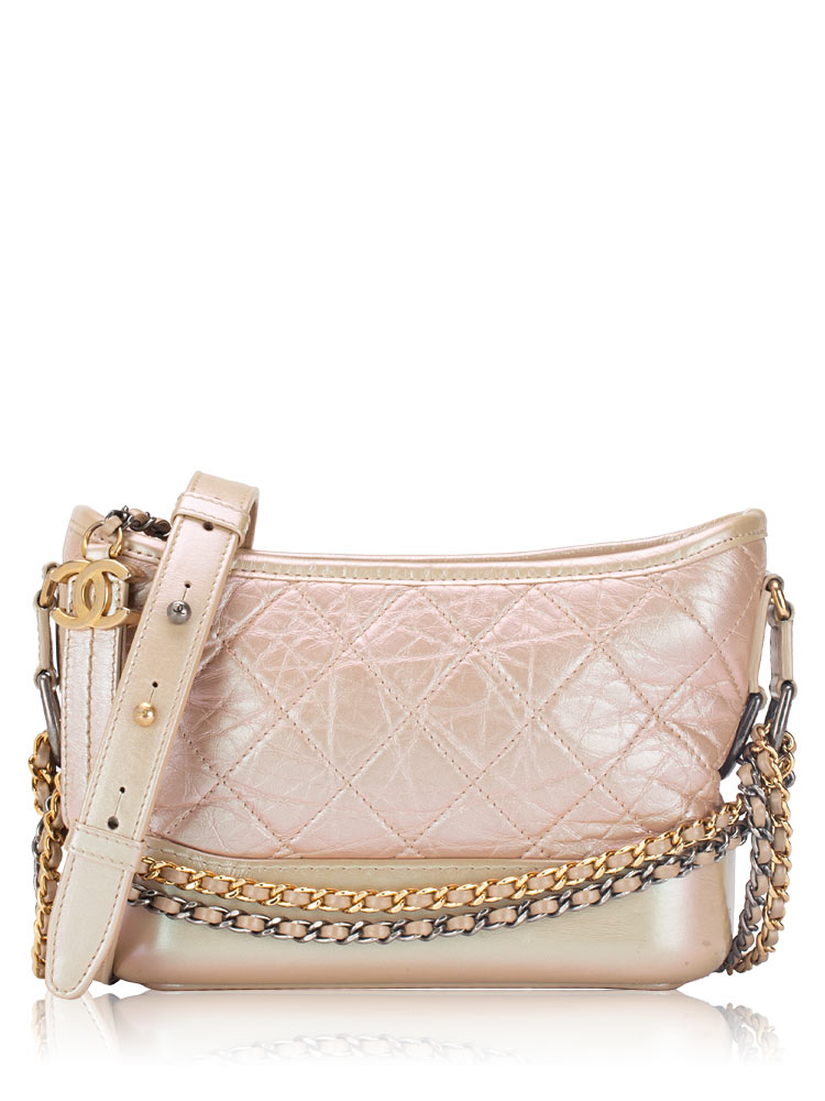 Iridescent Aged Calfskin Small Gabrielle Hobo Light Pink
