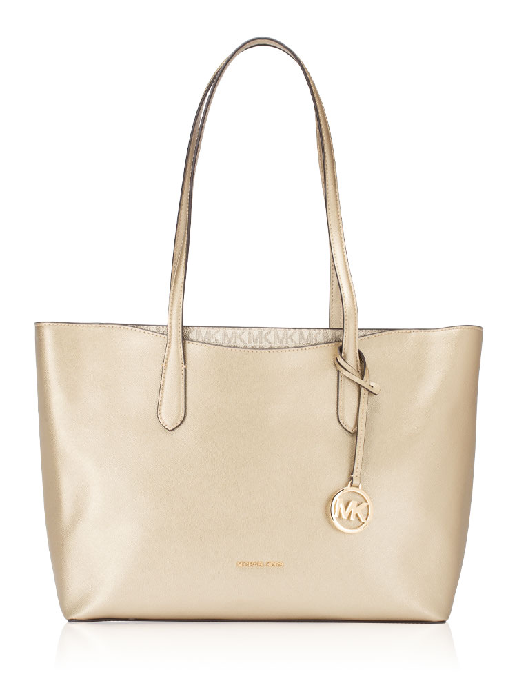 Arden Metallic Large Zip Tote Pale Gold