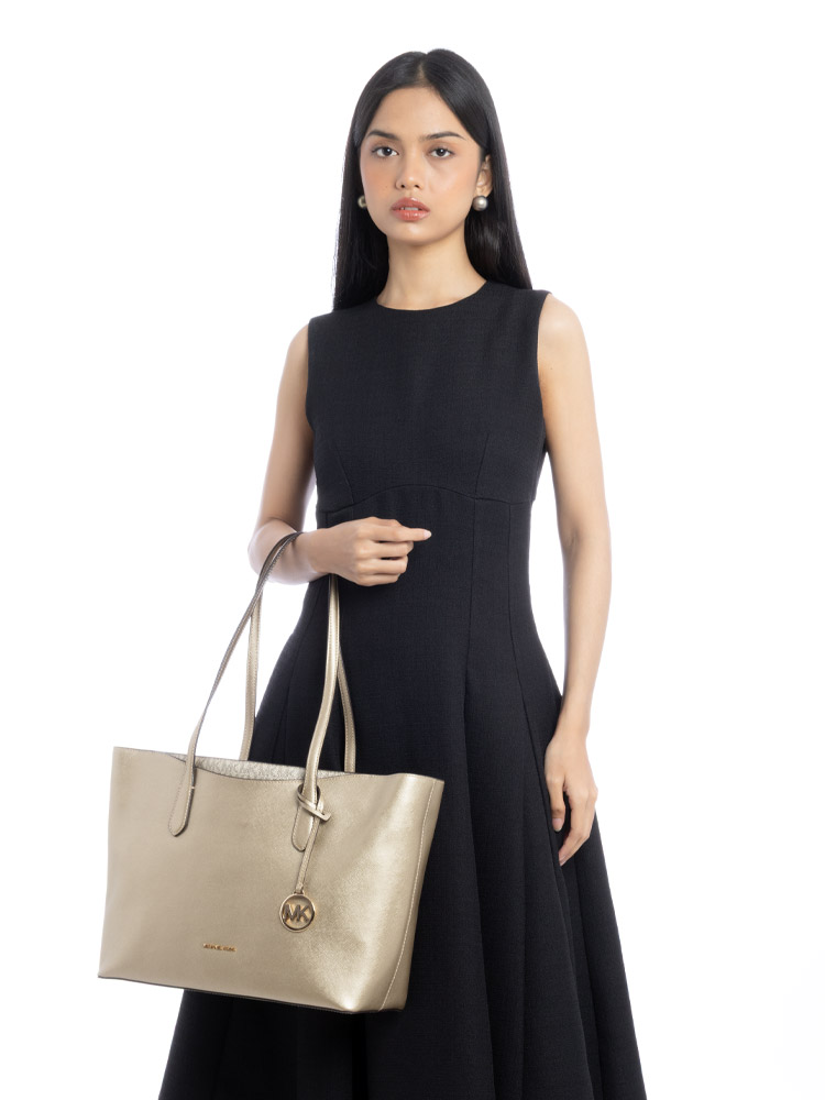 Arden Metallic Large Zip Tote Pale Gold