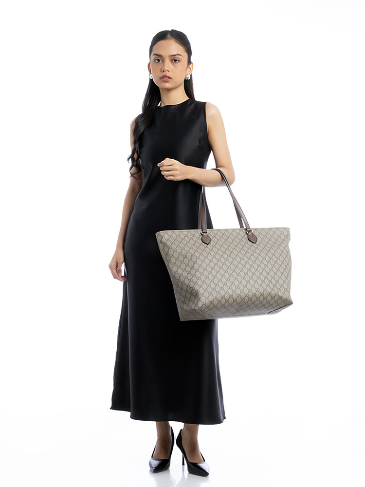 GG Supreme Ophidia Medium Tote Beige Ebony