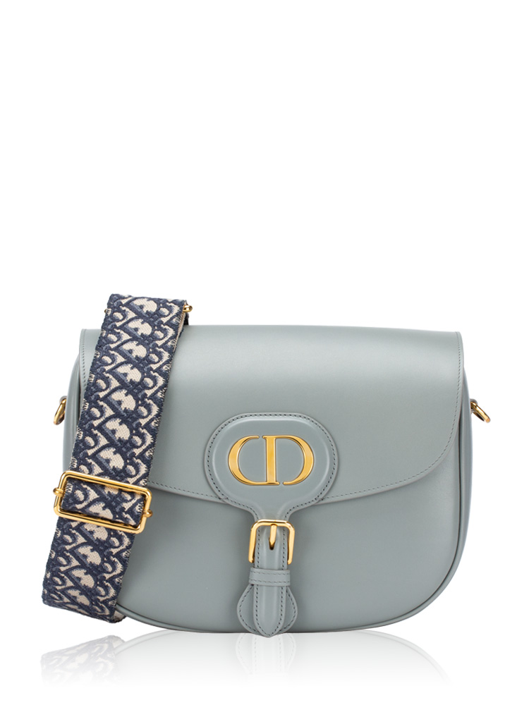 Calfskin Bobby Large Shoulder Bag with Jacquard Strap Grey