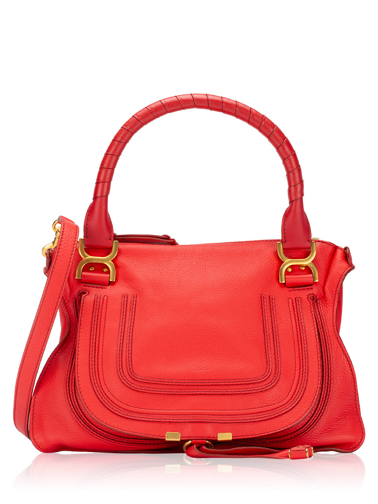 Calfskin Marcie Medium Satchel Plaid Red
