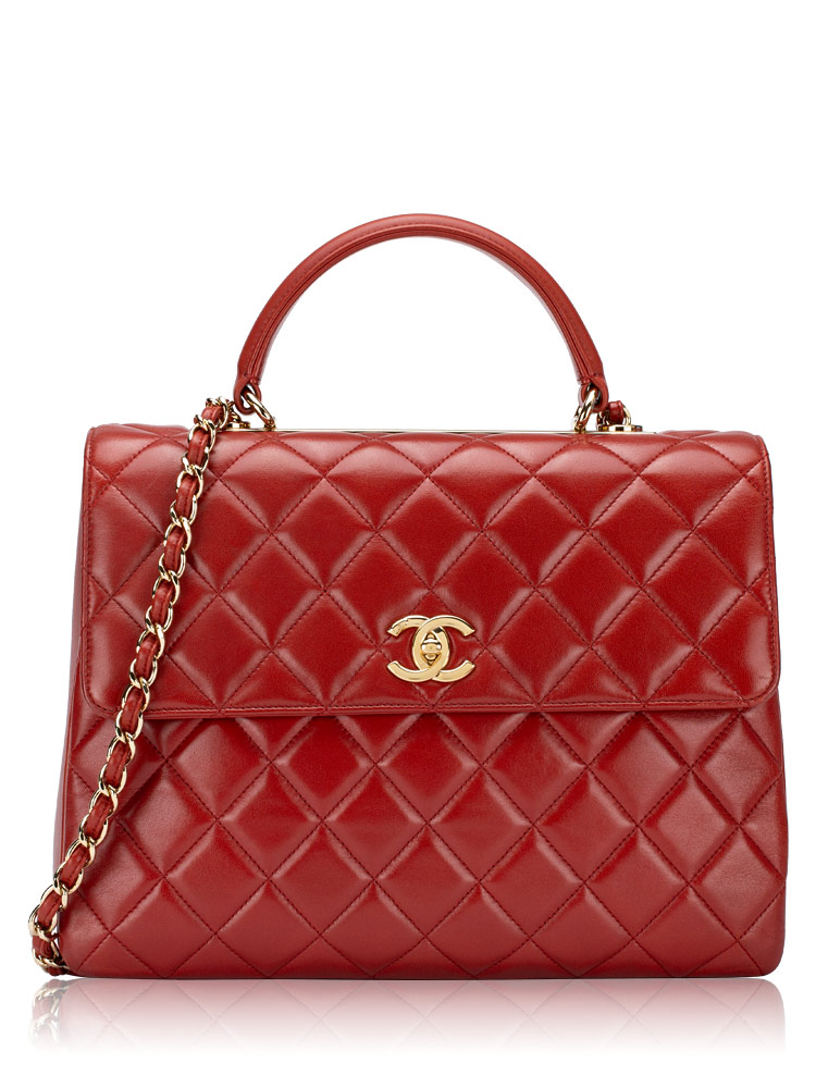 Lambskin Trendy CC Dual Large Top Handle Bag Red