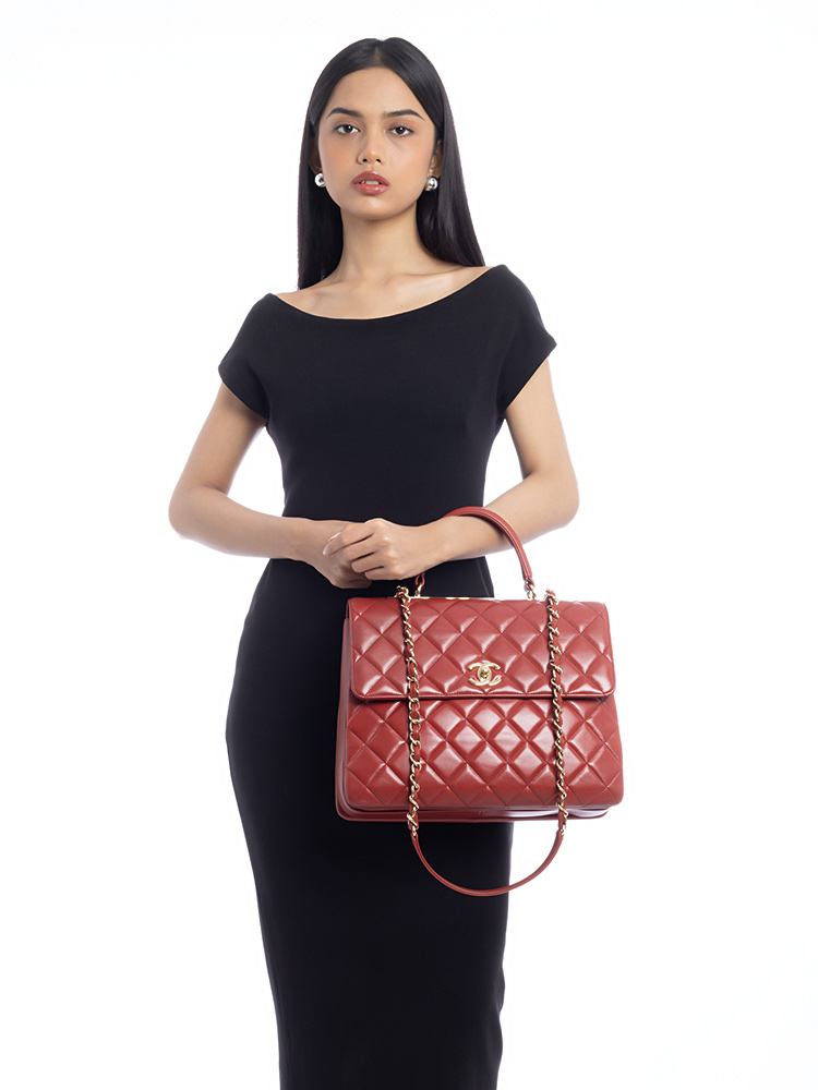 Lambskin Trendy CC Dual Large Top Handle Bag Red