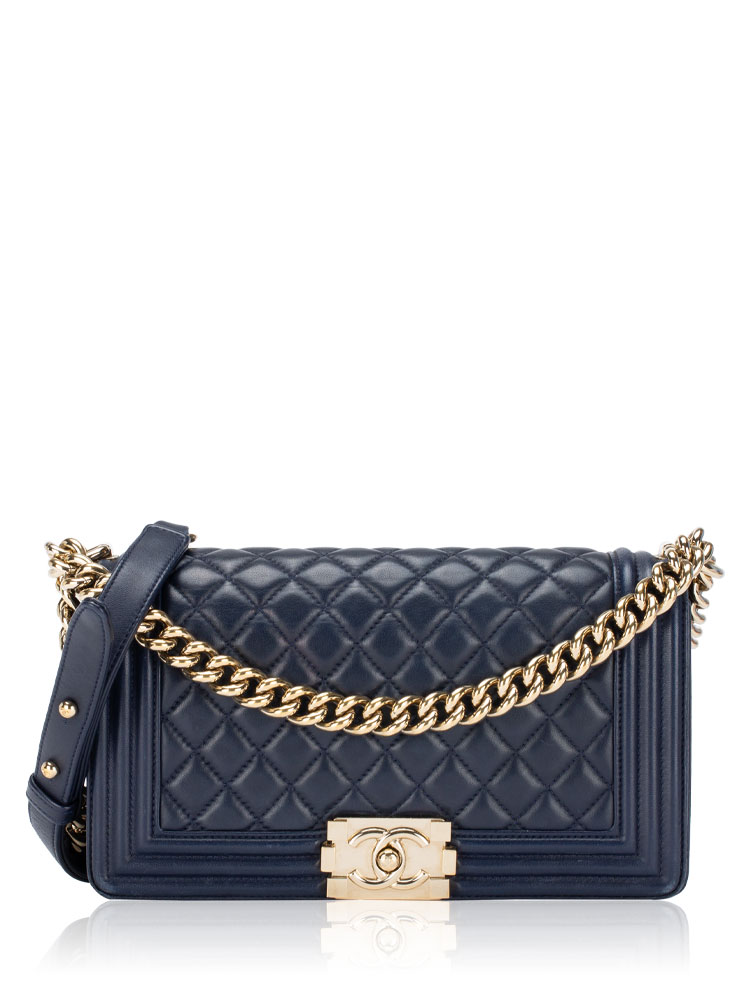 Lambskin Medium Boy Flap Bag Navy