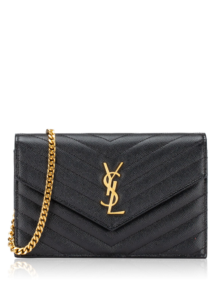 Grain De Poudre Matelasse Monogram 19cm Chain Wallet Black