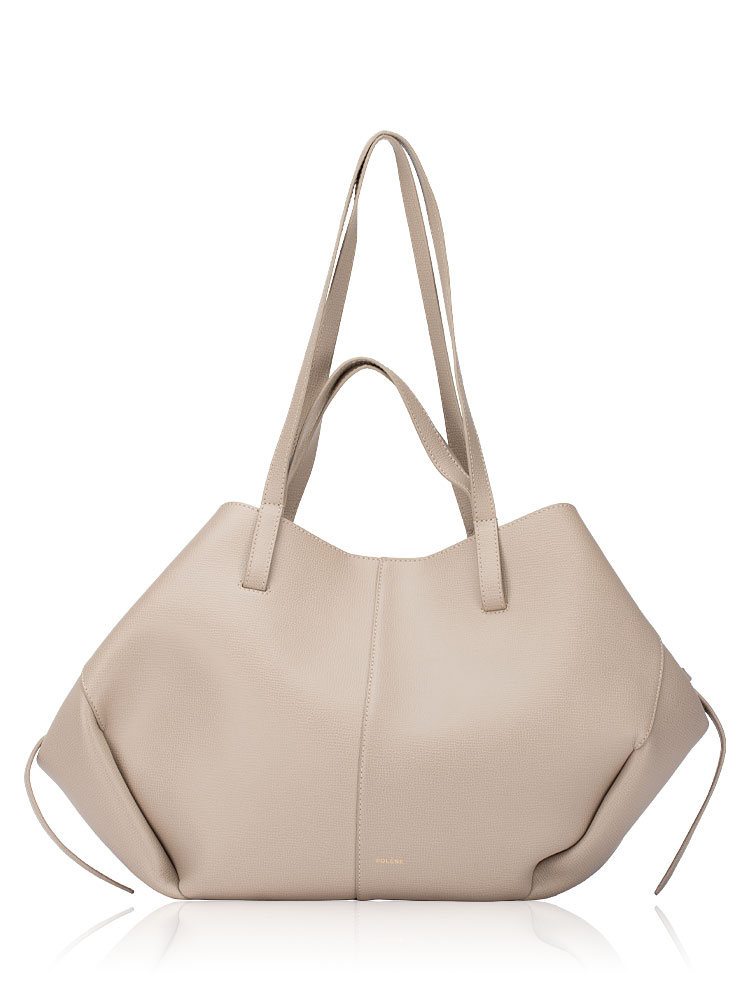 Textured Calfskin Cyme Tote Taupe