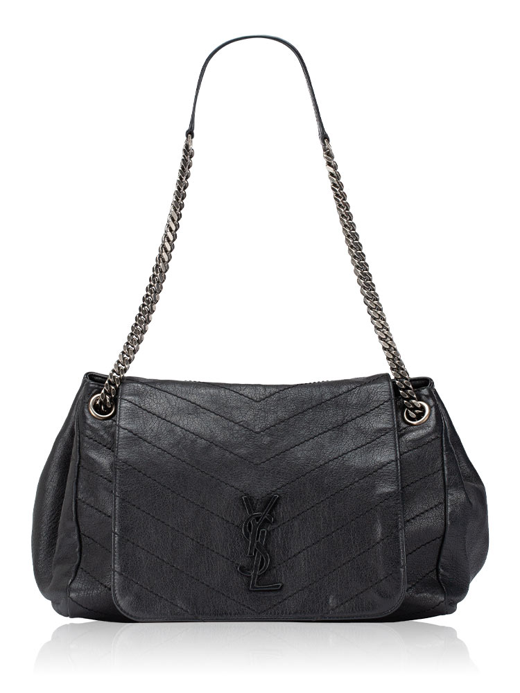 Sheepskin Monogram Nolita Medium Shoulder Bag Black