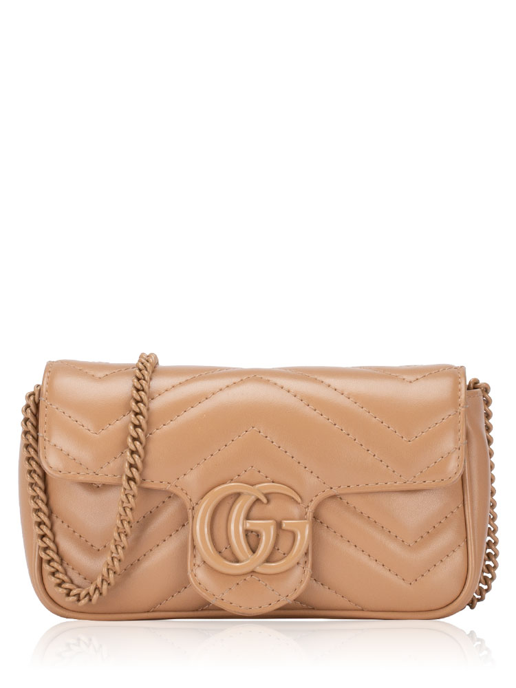 Calfskin GG Marmont Matelasse Monochrome Super Mini Shoulder Bag Camelia