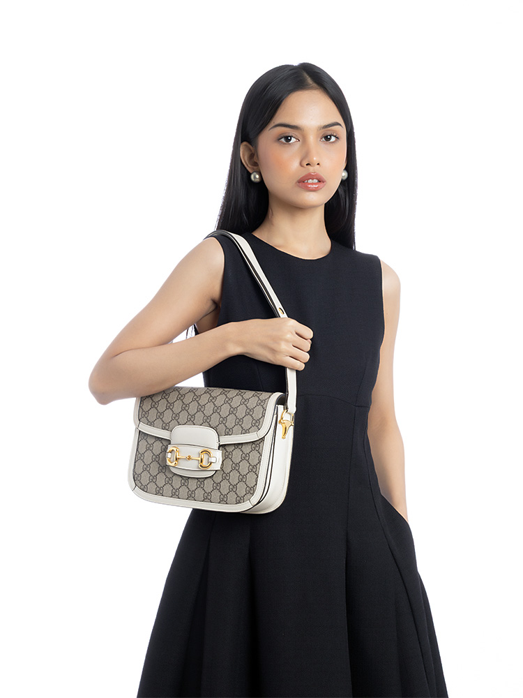 GG Supreme 1955 Horsebit Shoulder Bag Beige Mystic White