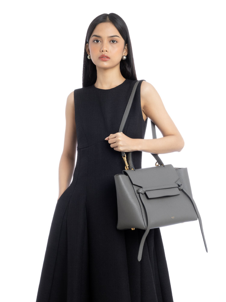 Grained Calfskin Mini Belt Bag Grey