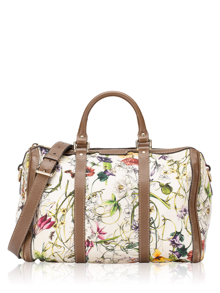 Canvas Flora Infinity Boston Bag with Strap White Acero