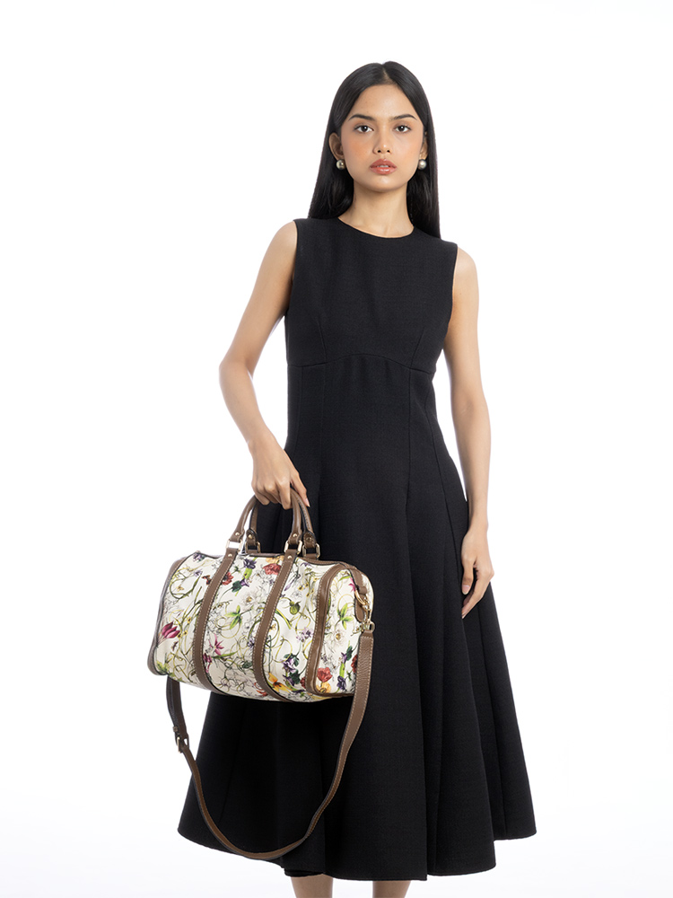 Canvas Flora Infinity Boston Bag with Strap White Acero