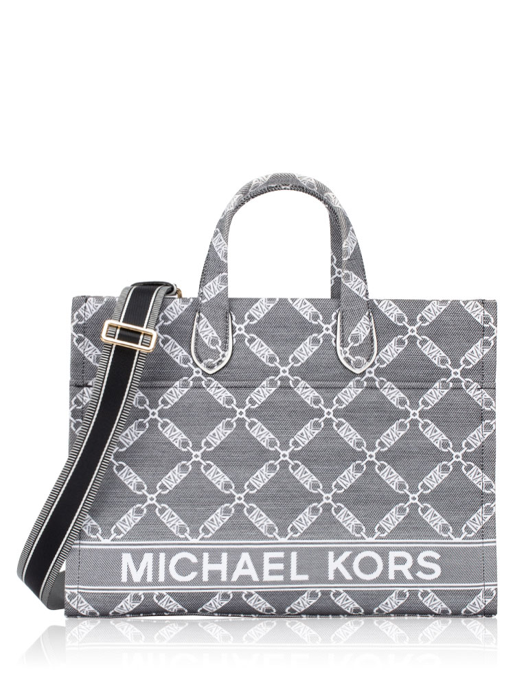 Signature Jacquard Gigi Empire Large Tote Black Optic White