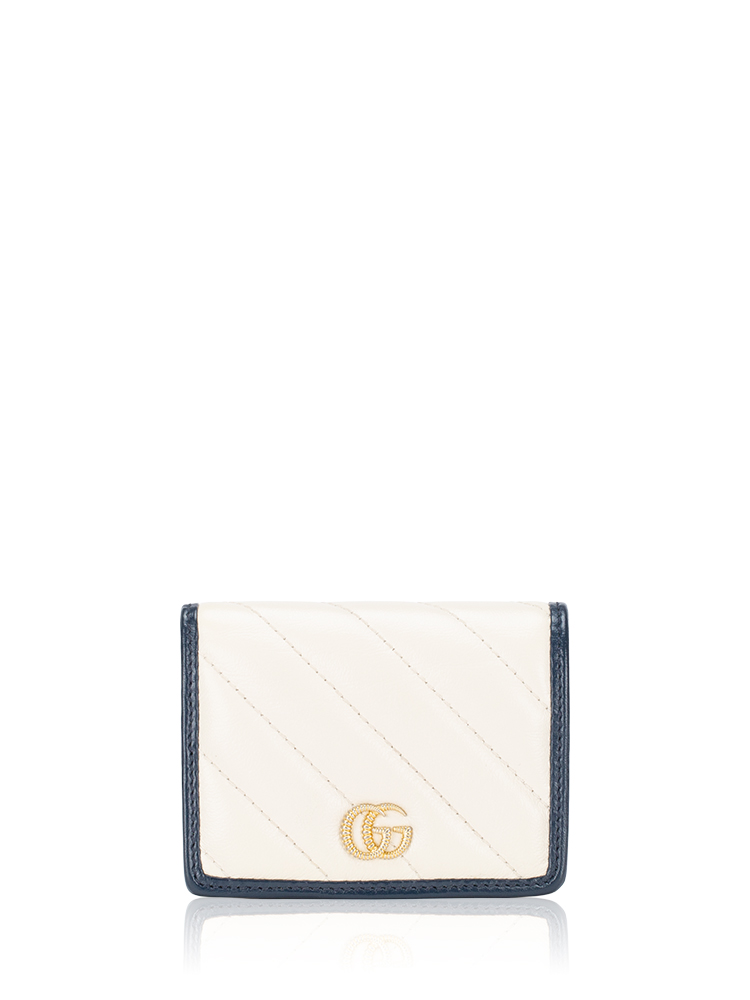 Calfskin Diagonal Torchon GG Marmont Small Wallet Mystic White