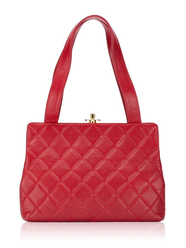 Vintage Caviar CC Kiss Lock Tote Red