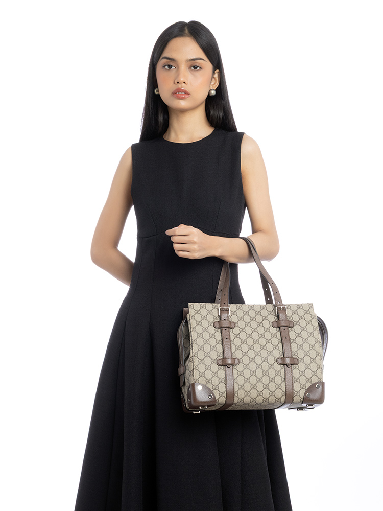 GG Supreme Medium Tote Beige Ebony New Acero